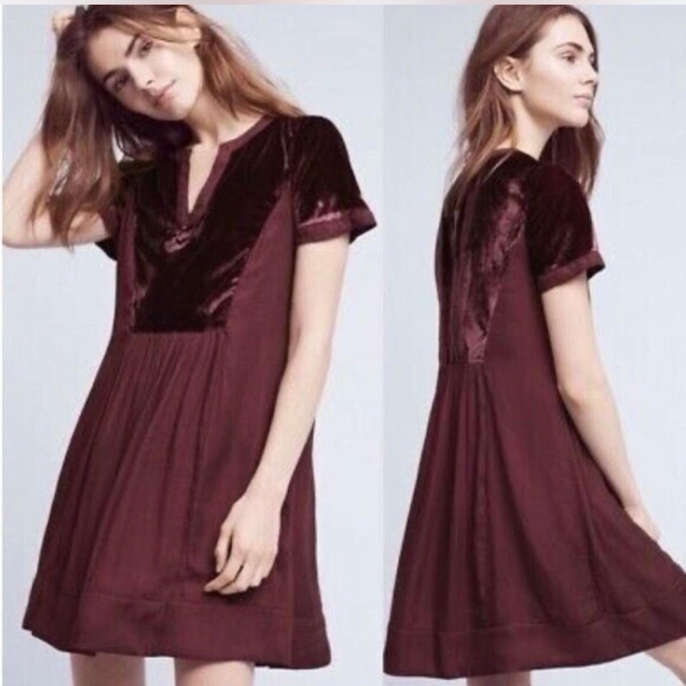 Maeve Ingrid burgundy velvet chiffon dress